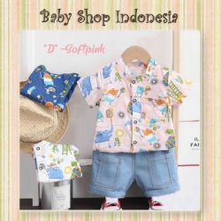 large LU626 Setelan Kemeja Anak Cowok Setelan Baju Anak Import Sporty Elephant Softpink